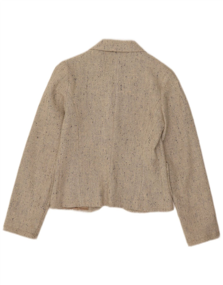 Vintage Dame Crop 1 Knap Blazer Jacket UK 4 XS Beige Flecked