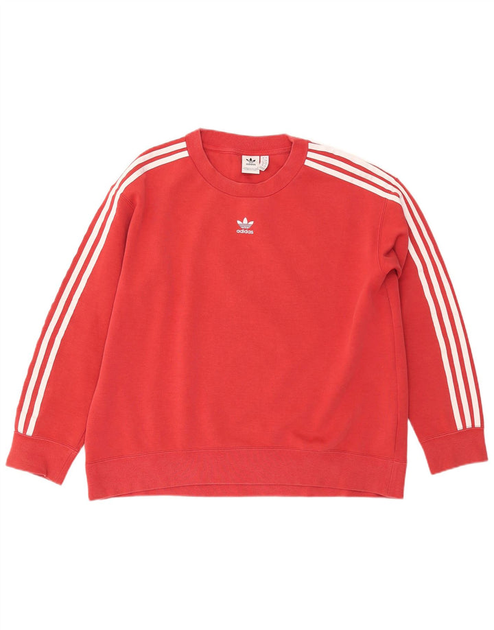 ADIDAS Dame Oversized Sweatshirt Jumper UK 12 Medium Rød Bomuld