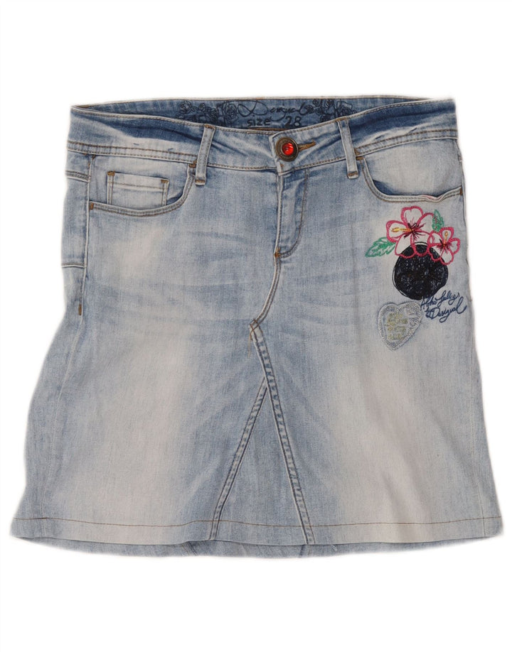 Desigual Dame Grafisk Mini Denim Nederdel W30 Medium Blue Floral