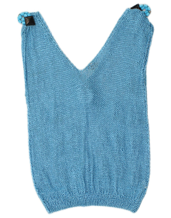 Vintage Dame Vest Tank Top UK 10 Small Blue Rayon