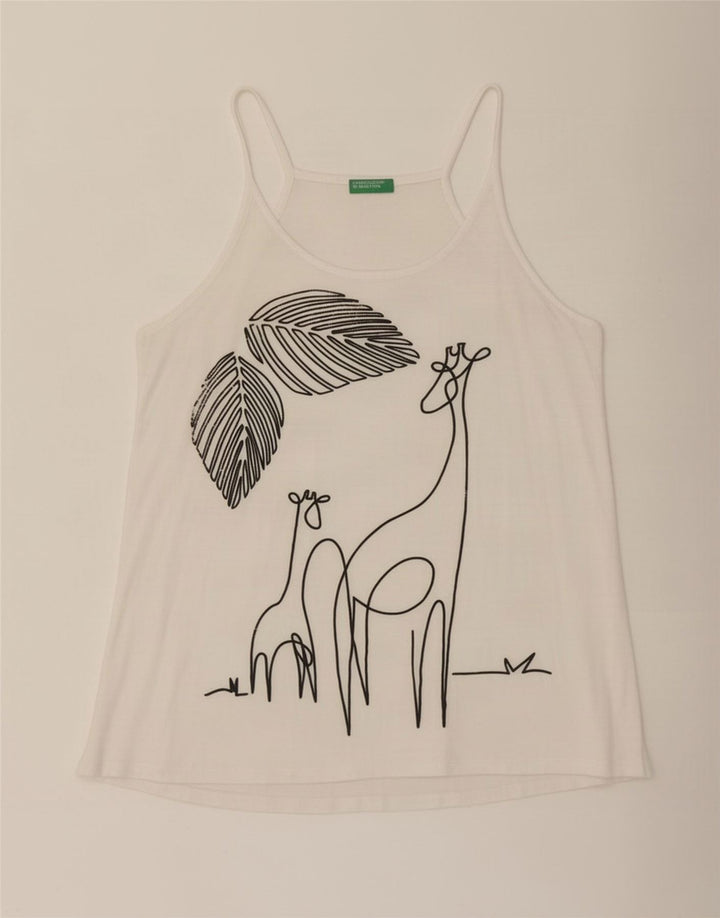 Benetton Womens Grafisk Cami Top UK 14 Medium White Viscose