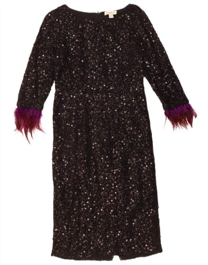MONSOON Womens 3/4 Sleeve Sequin Shift Dress UK 12 Medium  Black Nylon