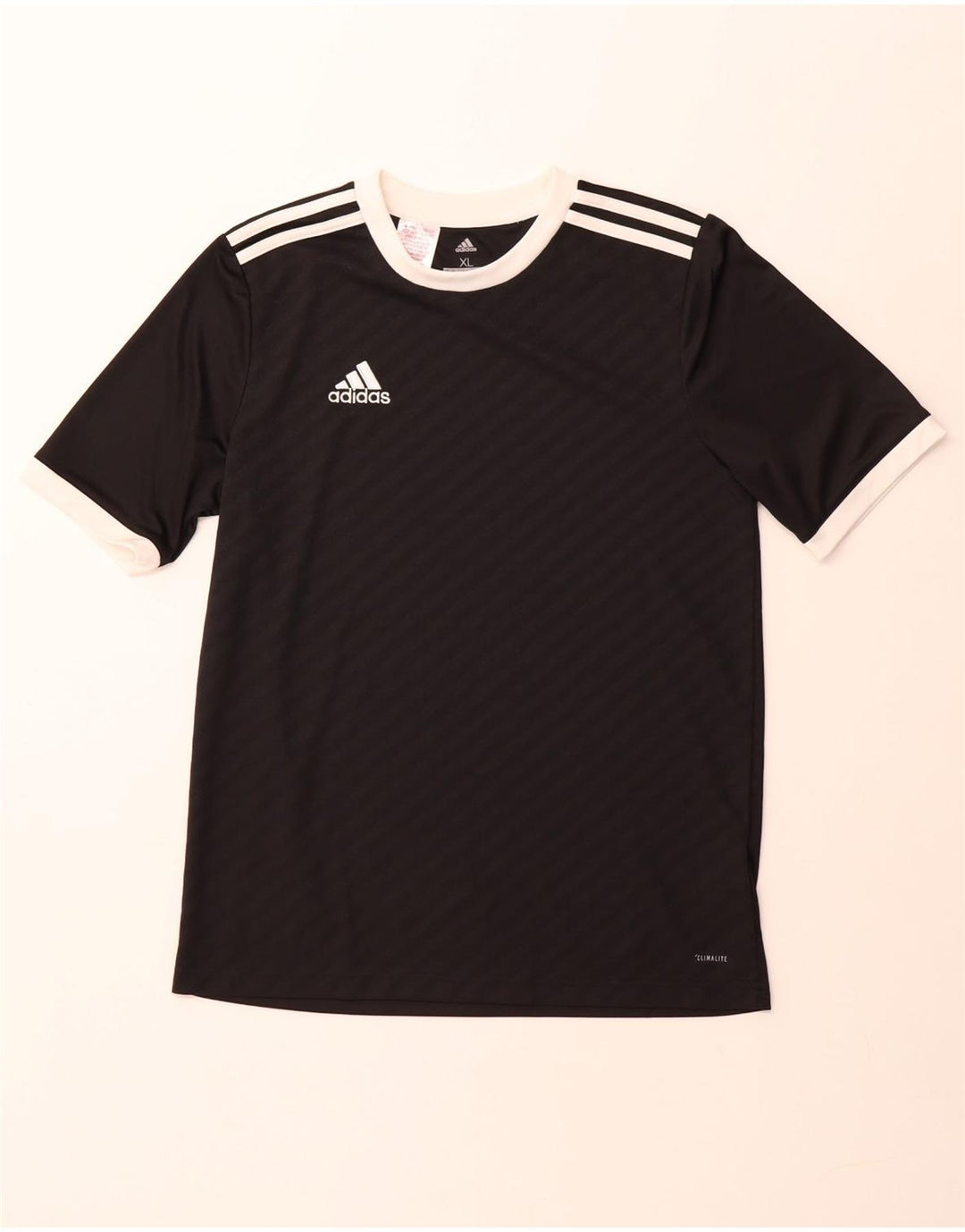 ADIDAS drenge Climalite T-shirt top 15-16 år XL sort stribet polyester