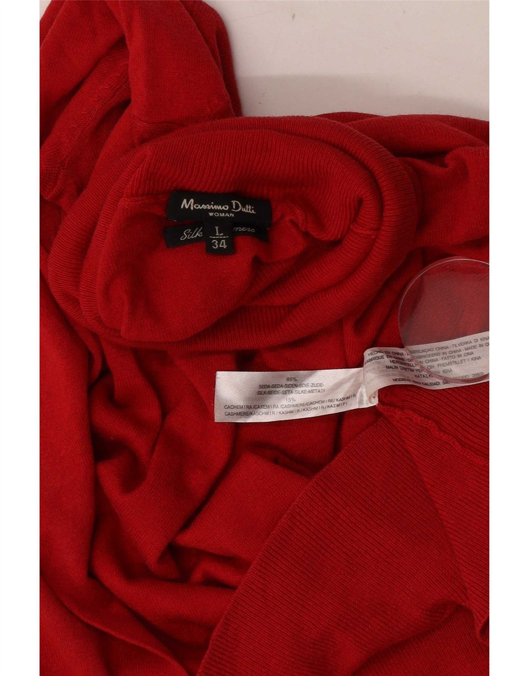 Massimo Dutti Dame Roll Neck Jumper Sweater UK 14 Large Red Silk