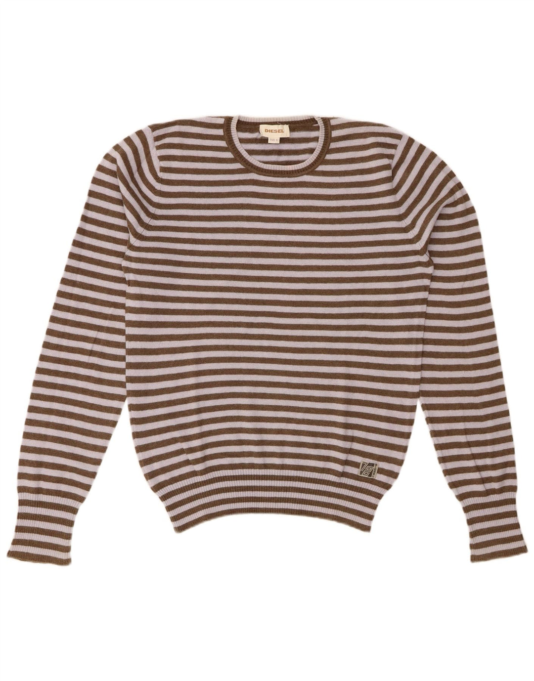 DIESEL Dame sweater med rund hals DK 16 Stor Khaki stribet bomuld