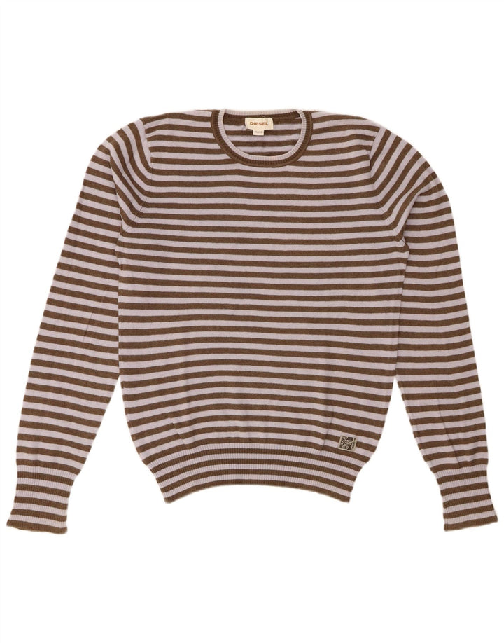 DIESEL Dame sweater med rund hals DK 16 Stor Khaki stribet bomuld
