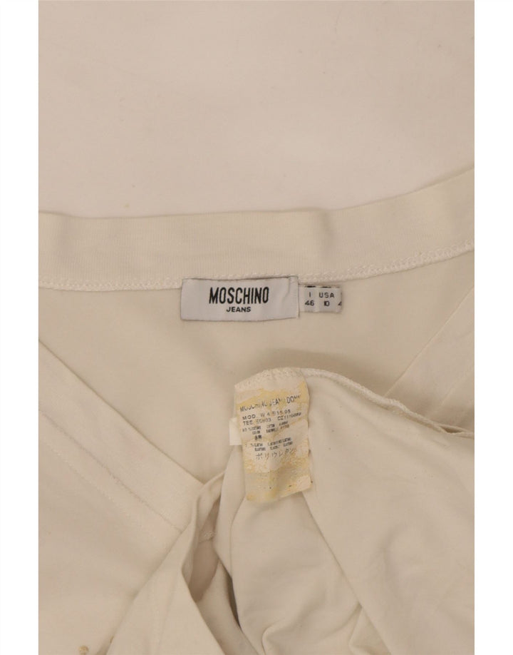 Moschino Womens Crop Grafisk Top Langærmet UK 14 Medium White Bomuld