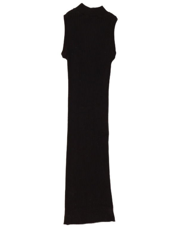 Zara Dame ærmeløs Maxi Jumper Kjole UK 6 XS Sort