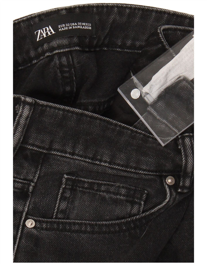 ZARA Womens High Rise Crop Wide Leg Jeans W22 L25 Black Bomuld