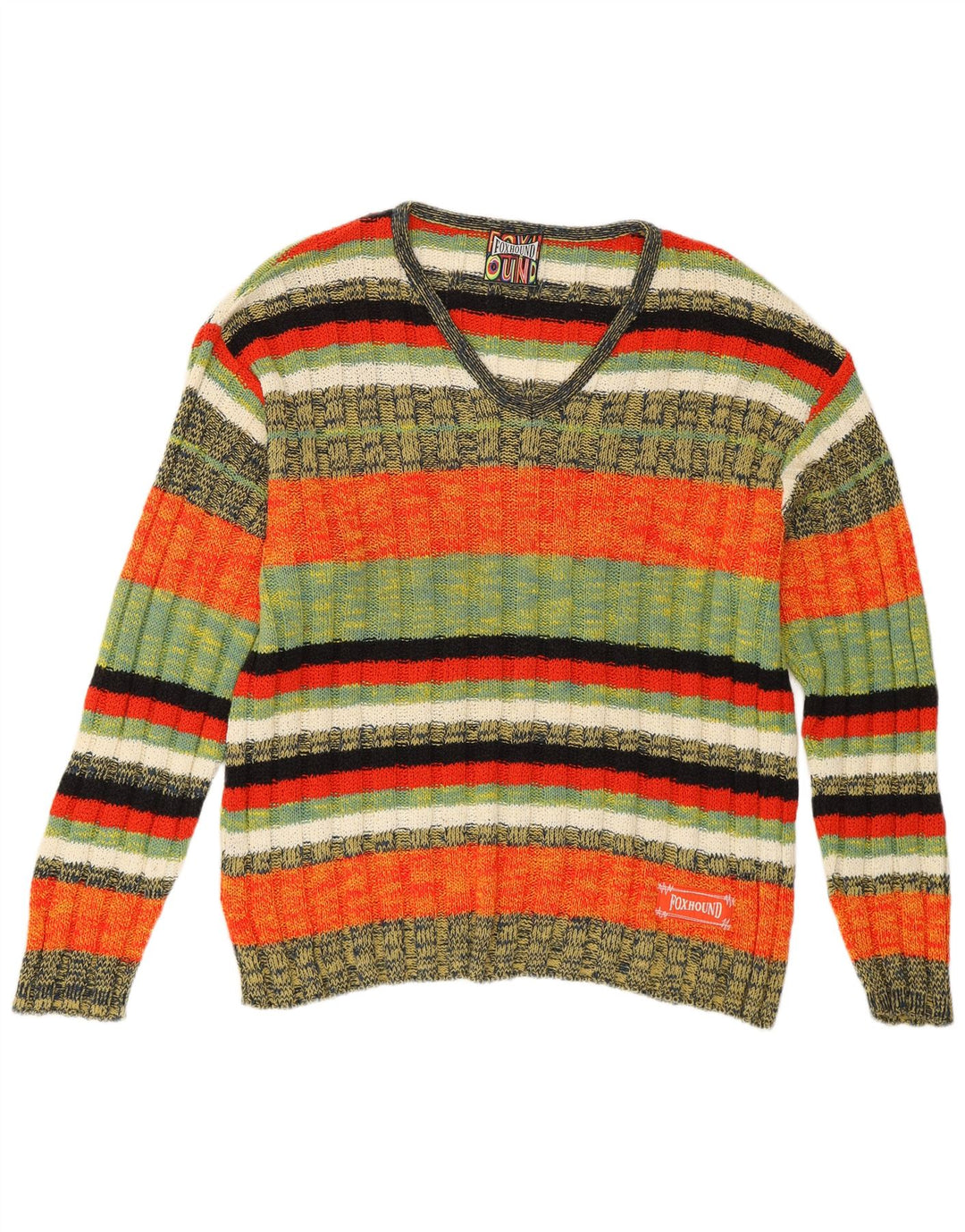Foxhound Herre V-hals sweater XL Flerfarvet stribet bomuld