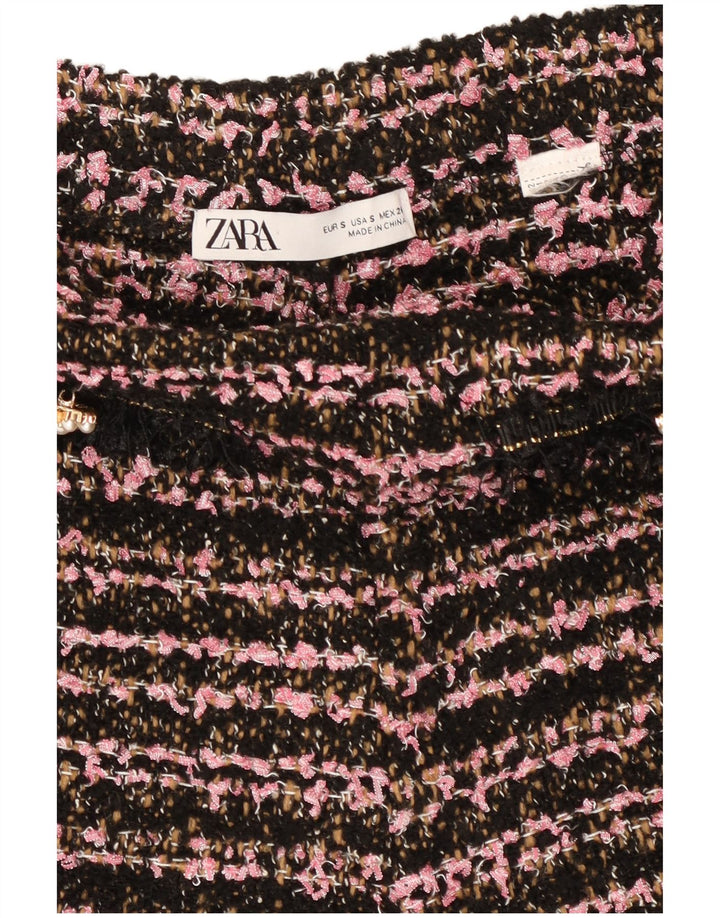 Zara Dame High Waist Hot Pants Small W26 Sort Stribet