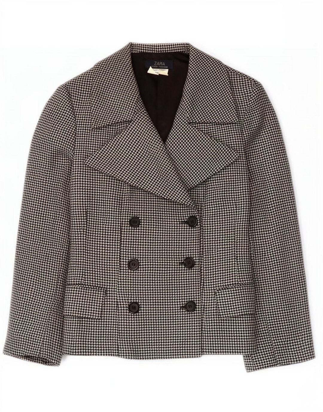 Zara dobbeltradet blazerjakke til kvinder EU 40 Medium Black Houndstooth