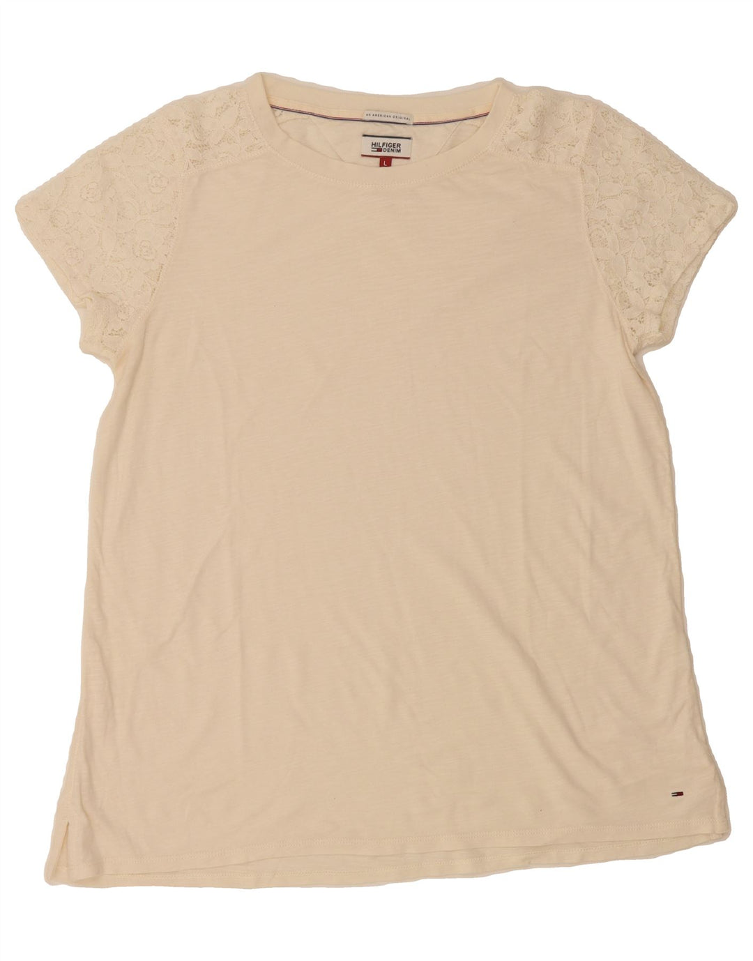 TOMMY HILFIGER Womens T-Shirt Top UK 16 Large Off White Vintage Tommy Hilfiger and Second-Hand Tommy Hilfiger from Messina Hembry 
