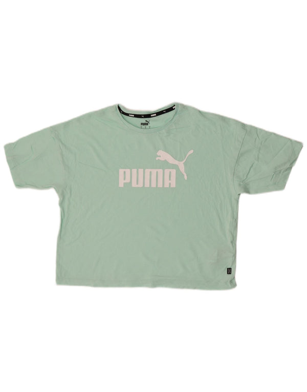 Puma Womens Crop Oversized grafisk T-shirt top UK 10 Small turkis bomuld