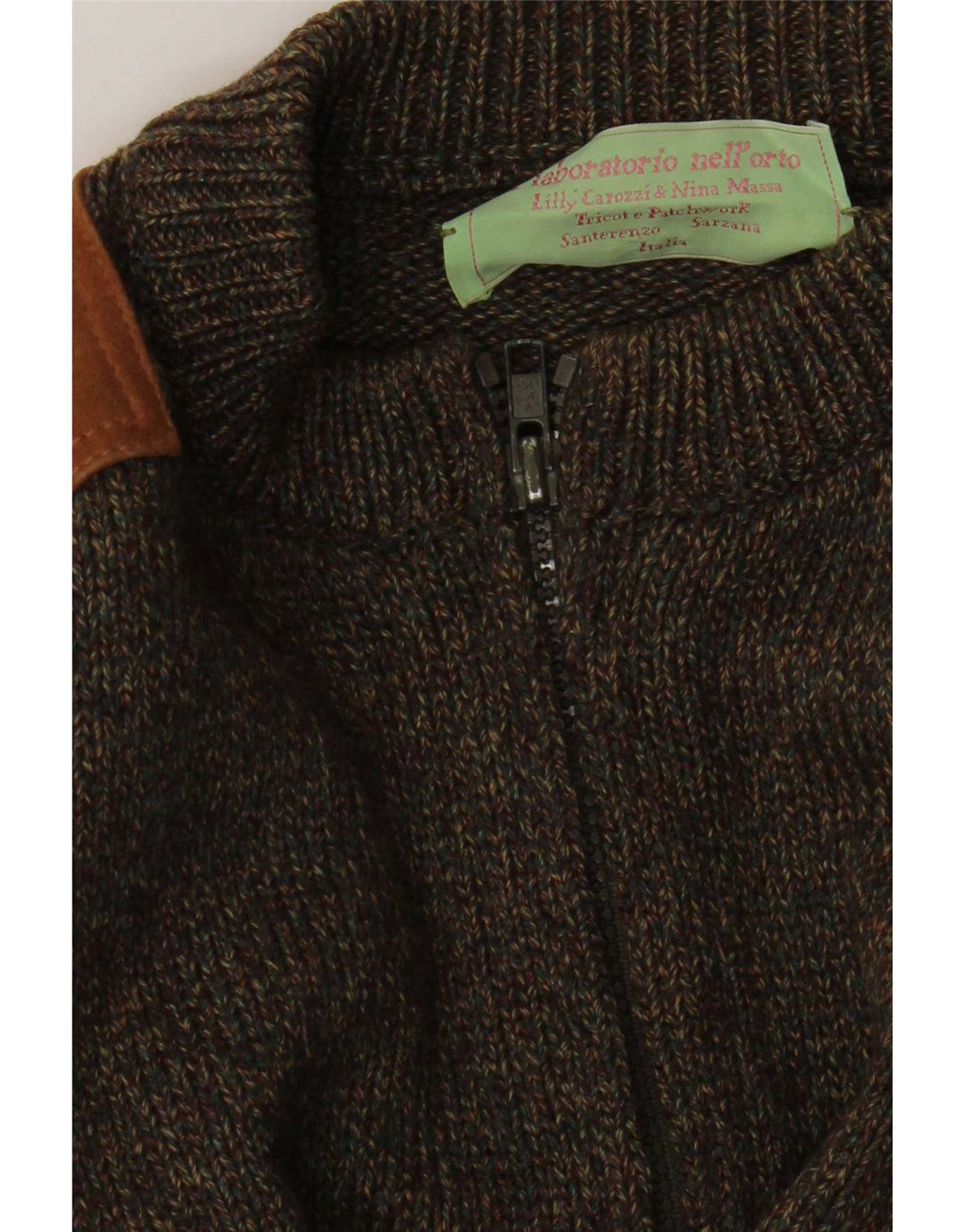Vintage cardigan sweater med lynlås til mænd Medium Khaki Colourblock