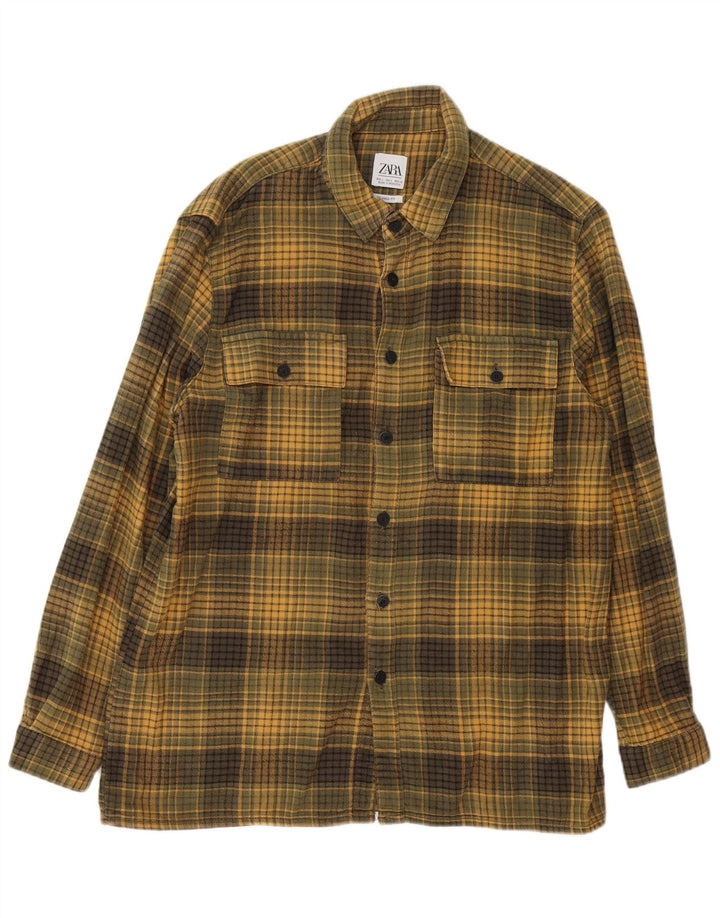 Zara Herre Relaxed Fit Flannel Shirt Large Khaki Check