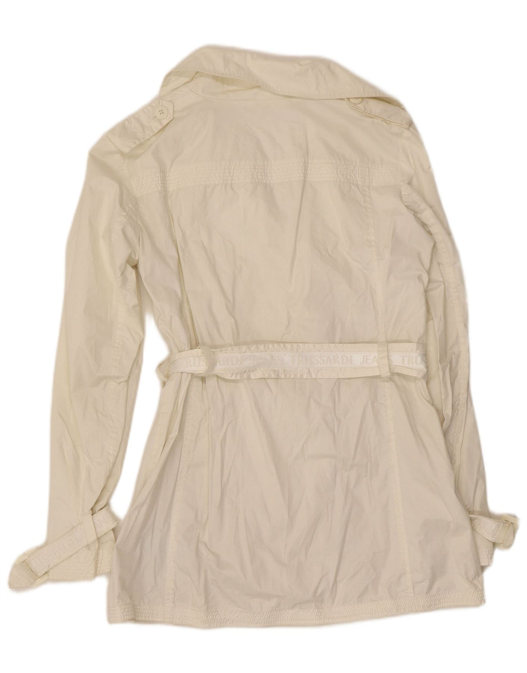 Trussardi Jeans Trench Coat til kvinder IT 42 Medium Off White Polyester