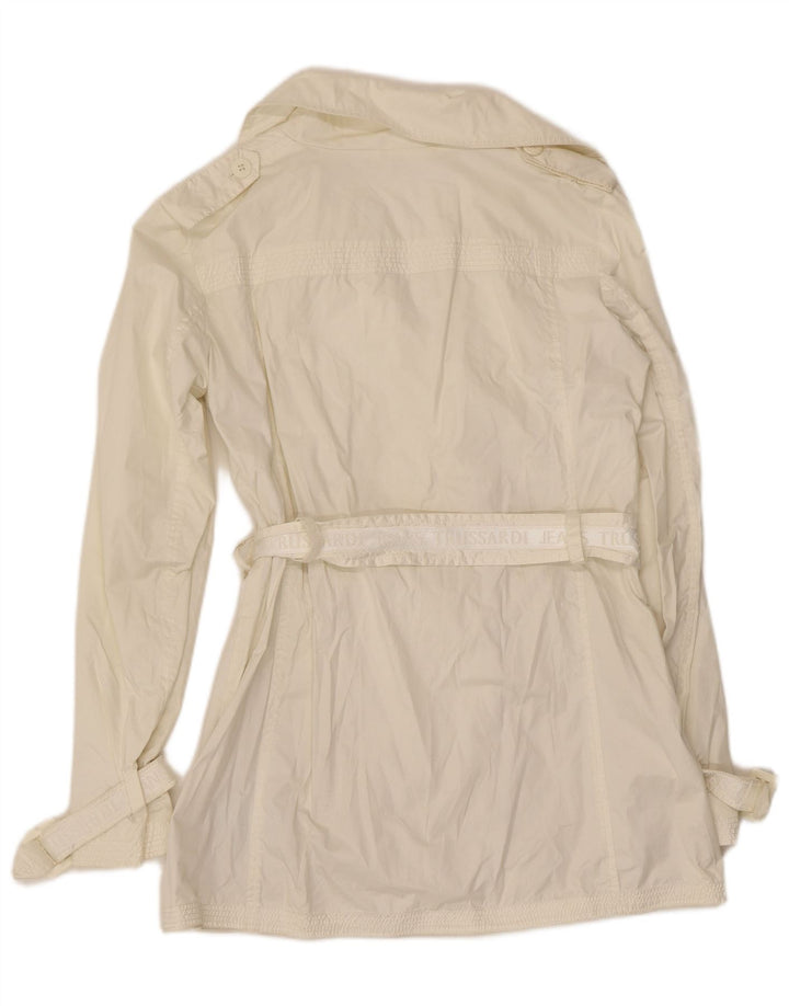 Trussardi Jeans Trench Coat til kvinder IT 42 Medium Off White Polyester