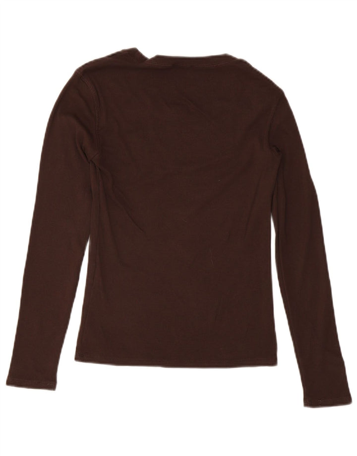 Zara Dame Top Langærmet UK 12 Medium Brun Bomuld