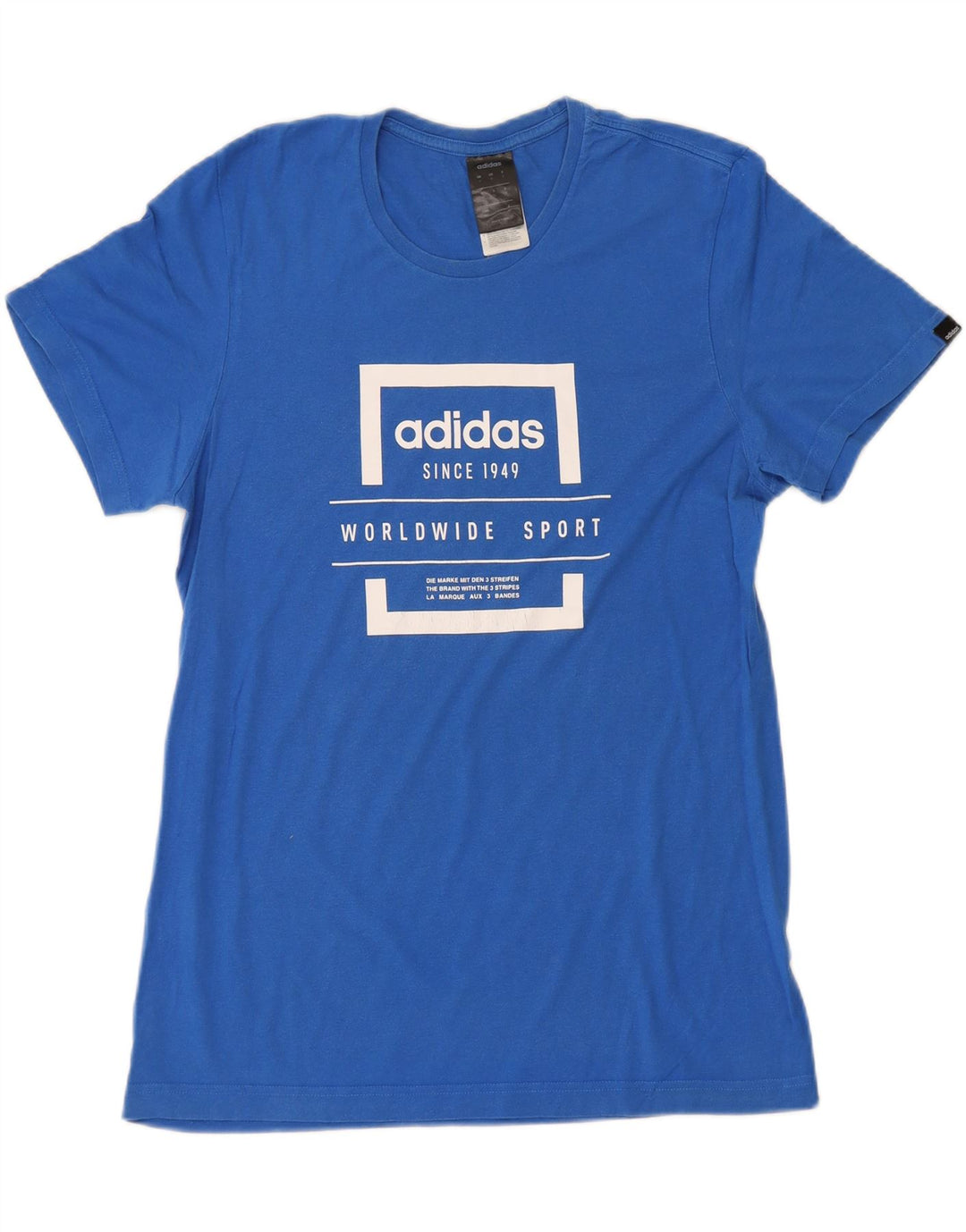 ADIDAS Mens Graphic T-Shirt Top Small Blue Cotton