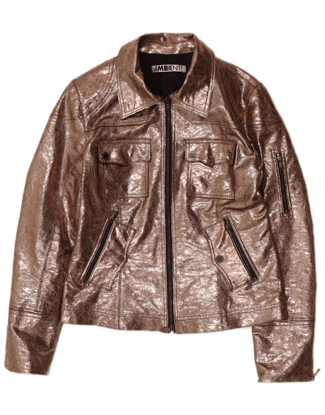 AMBIENTE Utility-jakke i imiteret læder til kvinder UK 14 Stor brun polyester