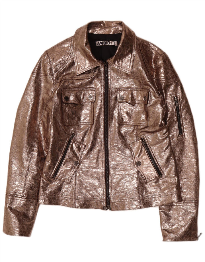 AMBIENTE Utility-jakke i imiteret læder til kvinder UK 14 Stor brun polyester
