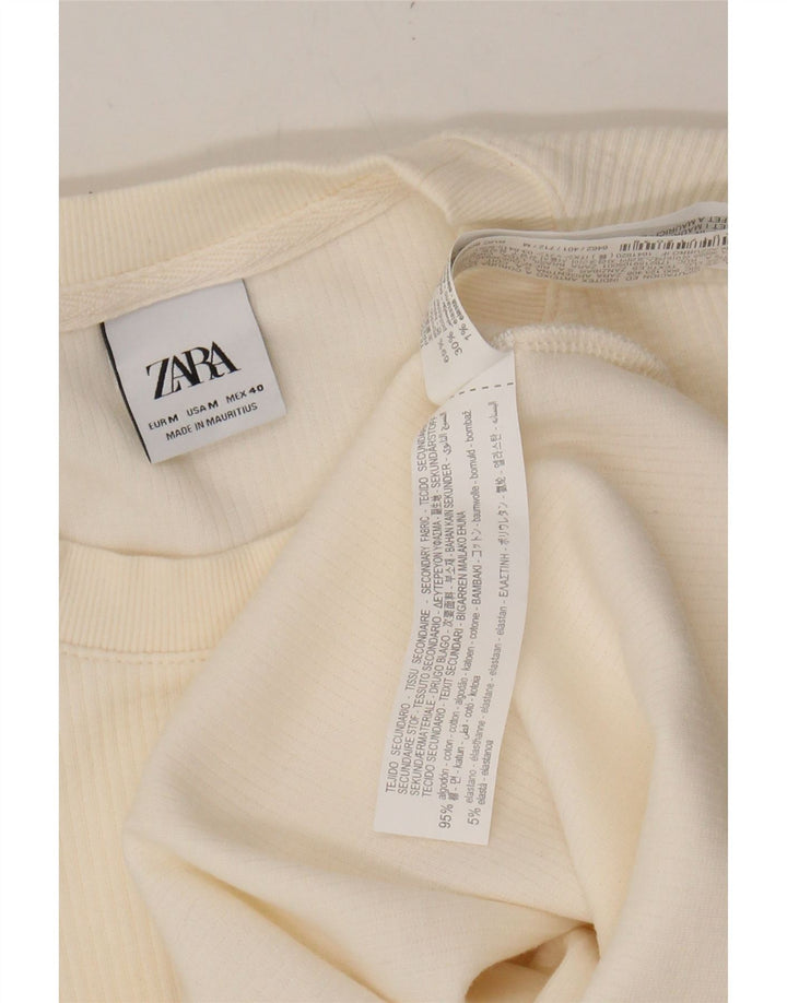 ZARA Mens Crew Neck Jumper Sweater Medium Off White Cotton Vintage Zara and Second-Hand Zara from Messina Hembry 