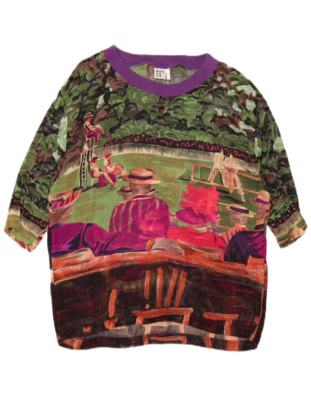 VINTAGE kvinders abstrakt mønster bluse Top UK 14 Large Multicolor