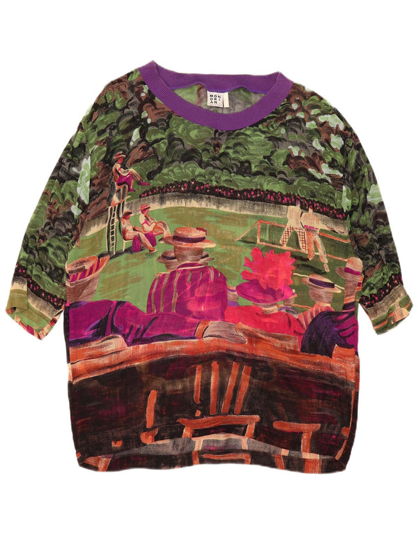 VINTAGE kvinders abstrakt mønster bluse Top UK 14 Large Multicolor