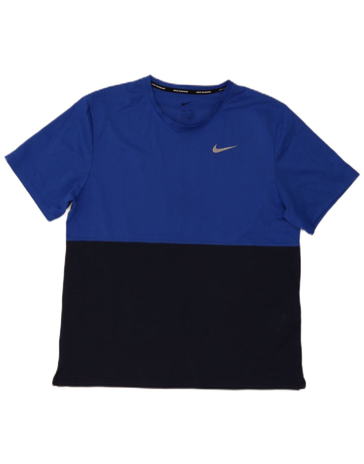 Nike Herre Dri Fit T-Shirt Top Stor Blå Colourblock Polyester