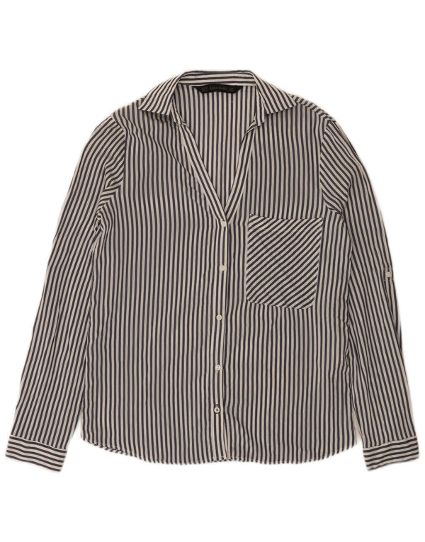 Zara Dame Loose Fit skjorte UK 6 XS Blå Stribet Viscose