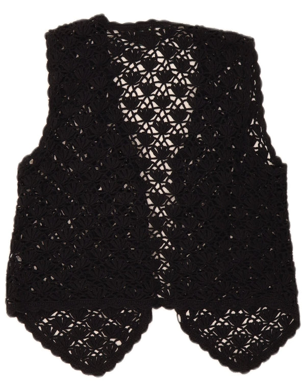 Premode Dame Crop Hæklet Cardigan Top UK 12 Medium Sort Bomuld