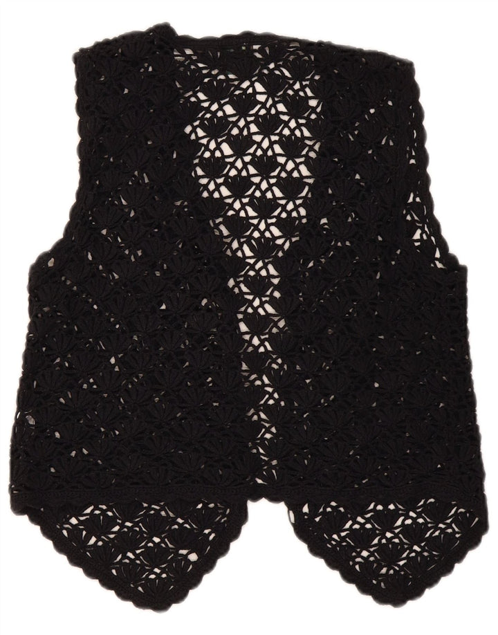 Premode Dame Crop Hæklet Cardigan Top UK 12 Medium Sort Bomuld