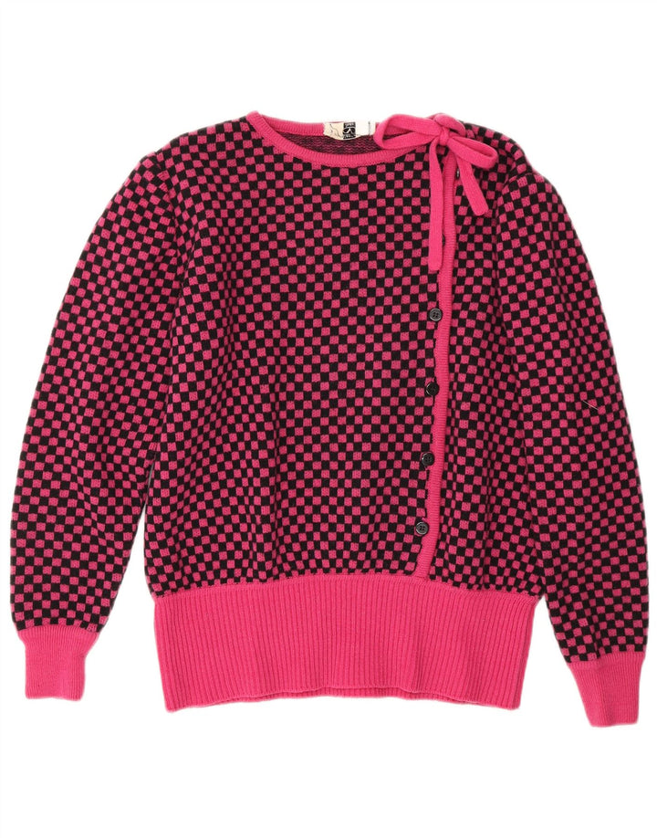 Valentino Dame Boat Neck Jumper Sweater IT 46 Large Pink Gingham Wool