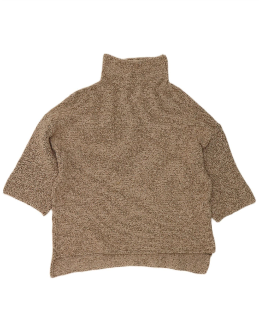 Zara Dame 3/4 ærmet Turtle Neck Jumper Sweater UK 14 Medium Beige