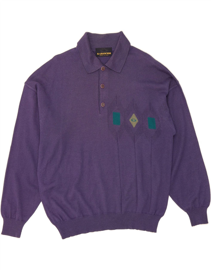 IL GRANCHIO Mens Polo Neck Jumper Sweater Medium Purple Argyle/Diamond Vintage Il Granchio and Second-Hand Il Granchio from Messina Hembry 