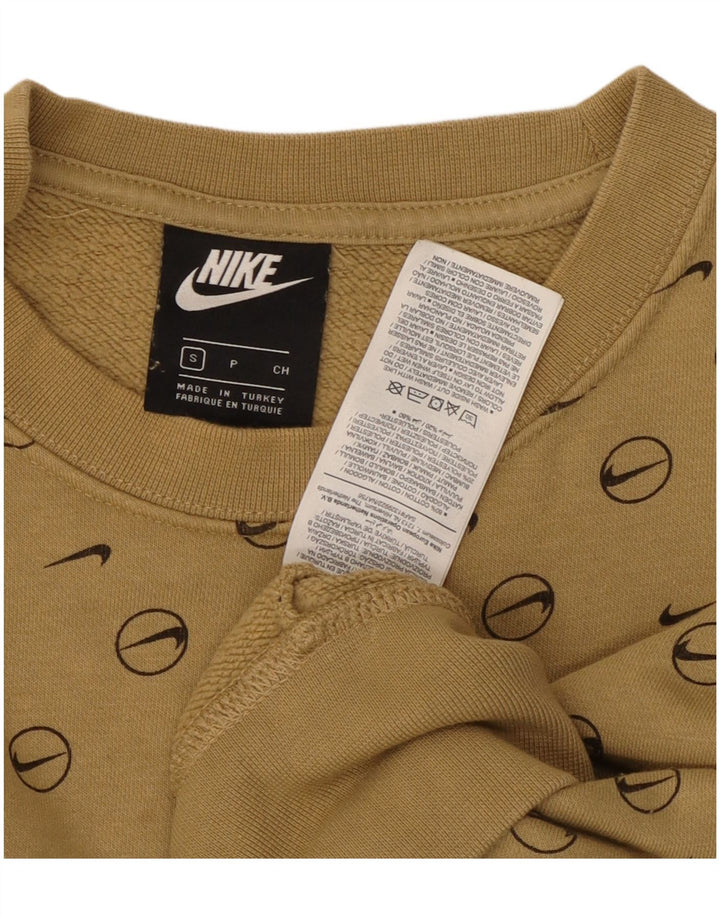 NIKE Womens Oversized Crop Graphic Sweatshirt Jumper UK 10 Small Khaki
