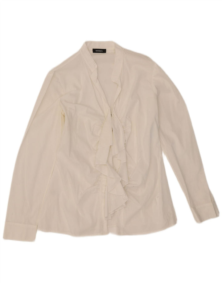 Max&Co. Dame flæse foran skjorte bluse UK 14 Medium hvid bomuld