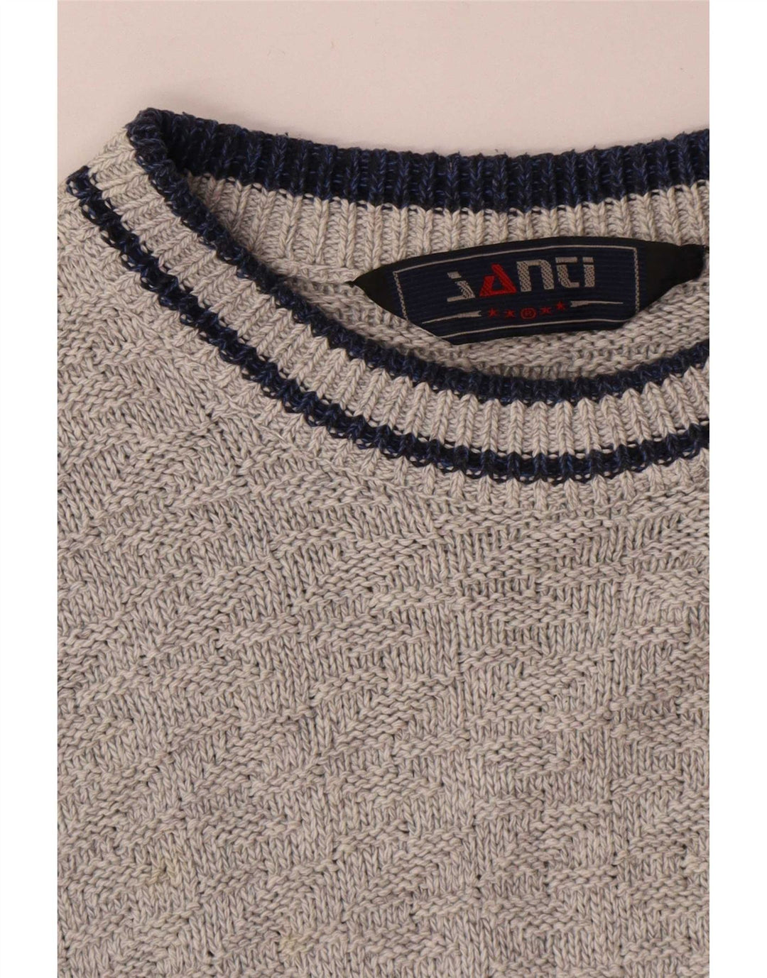 Vintage sweater med rund hals til mænd mellemgrå farveblok