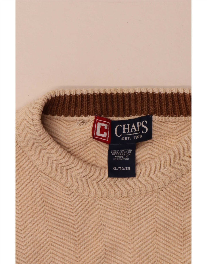 Chaps Herre Crew Neck Jumper Sweater XL Beige Sildebensbomuld