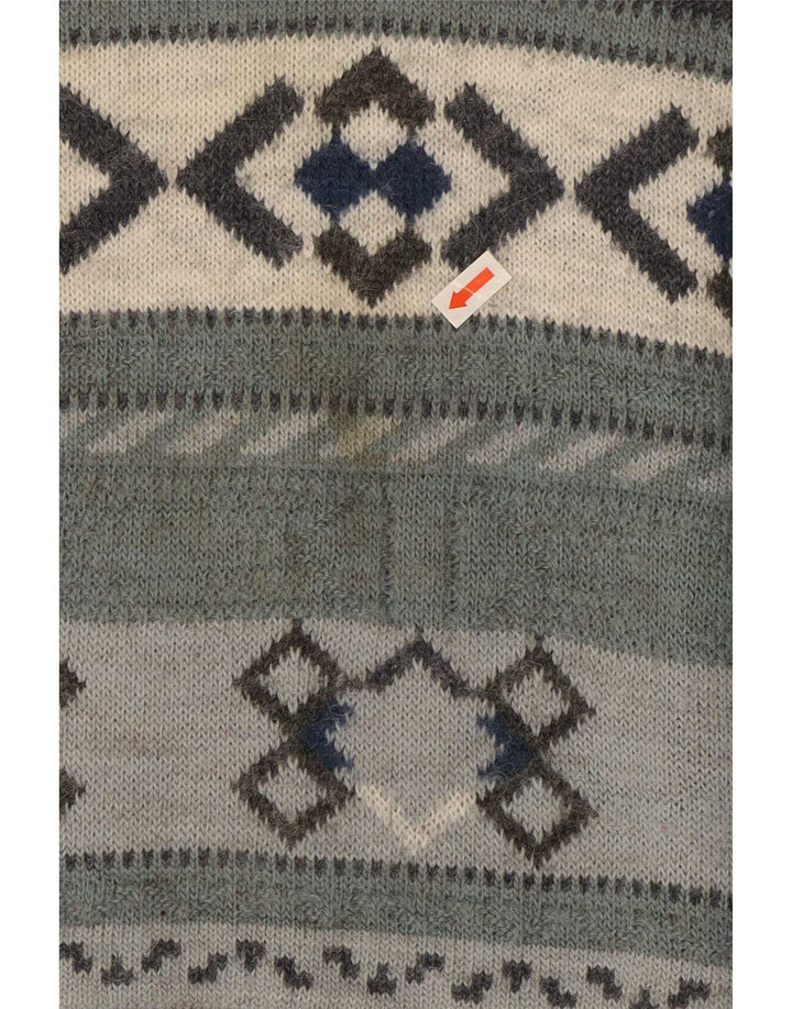 Vintage herre rund hals sweater stor grå geometrisk