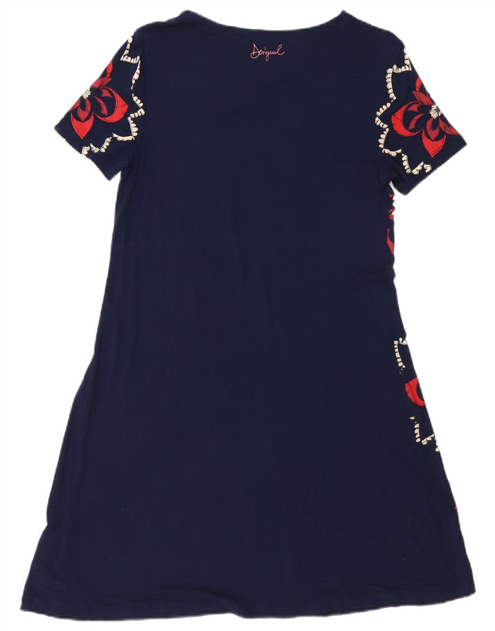DESIGUAL Kvinders Grafisk A-Line Kjole UK 10 Small Navy Blue Floral