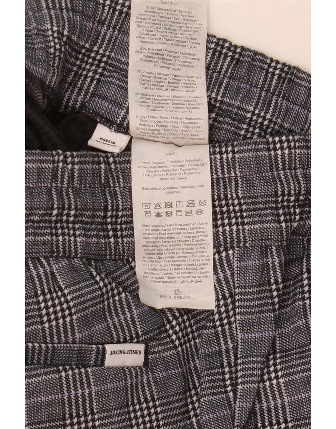 Jack & Jones Chino Shorts til mænd Small W29 Grå ternet polyester