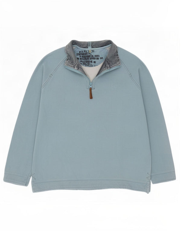 Fat Face Herre Zip Neck Sweatshirt Jumper Stor Blå Bomuld