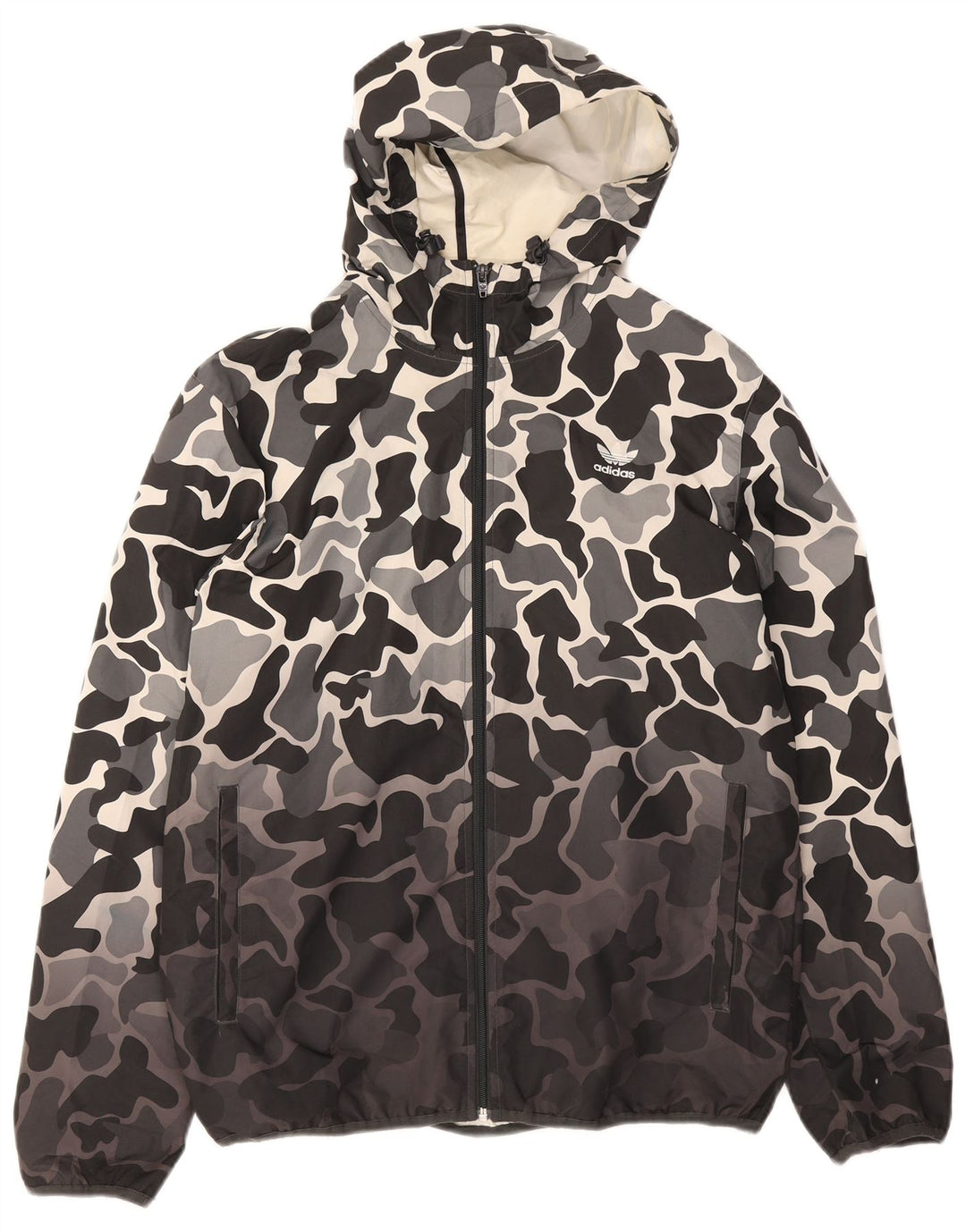 Adidas Regnjakke med hætte til mænd UK 38 Medium Grey Camouflage Polyester