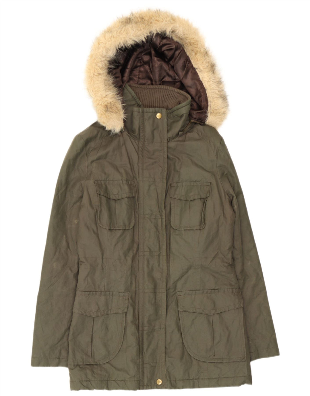 Marks & Spencer Dame Parkajakke med hætte UK 12 Medium Khaki Bomuld