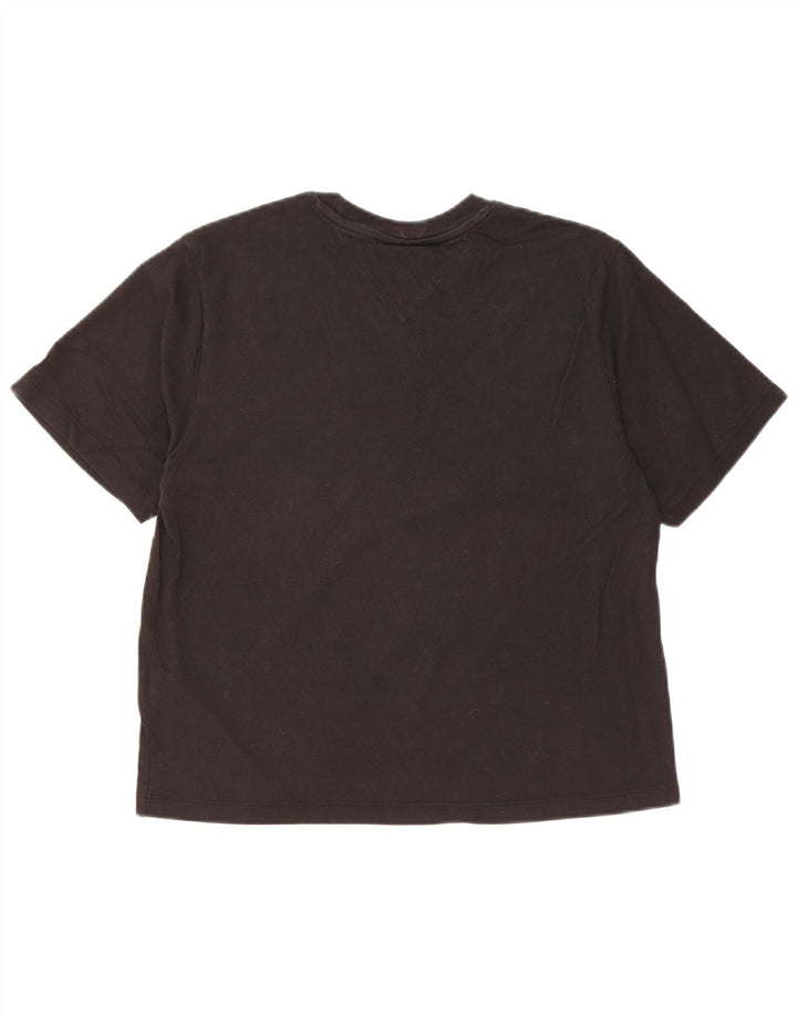 TOMMY HILFIGER Dame Crop Grafisk T-Shirt Top UK 10 Small Black Bomuld