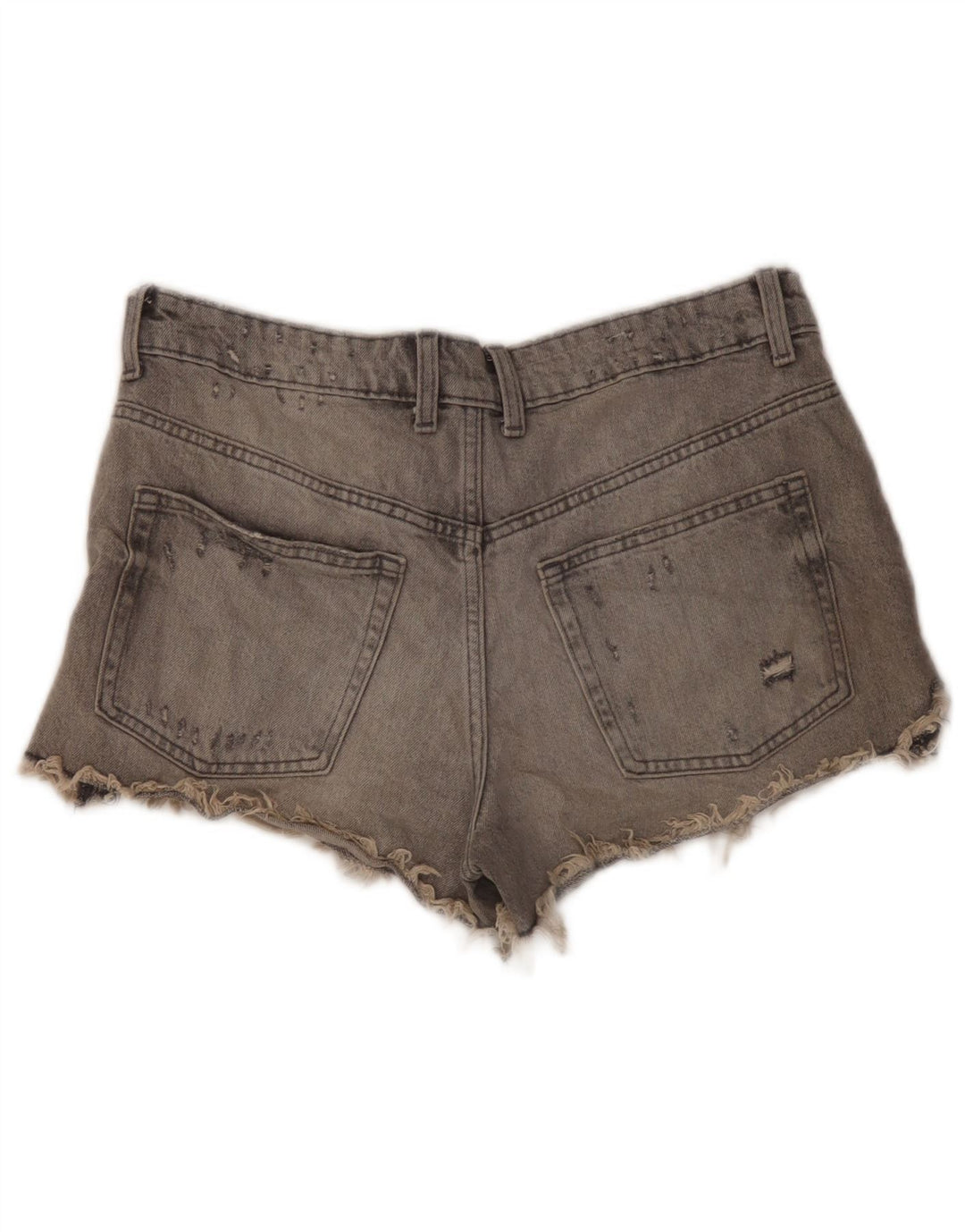 Zara Dame Denim Distressed Hot Pants EU 40 Medium W30 Grå Bomuld