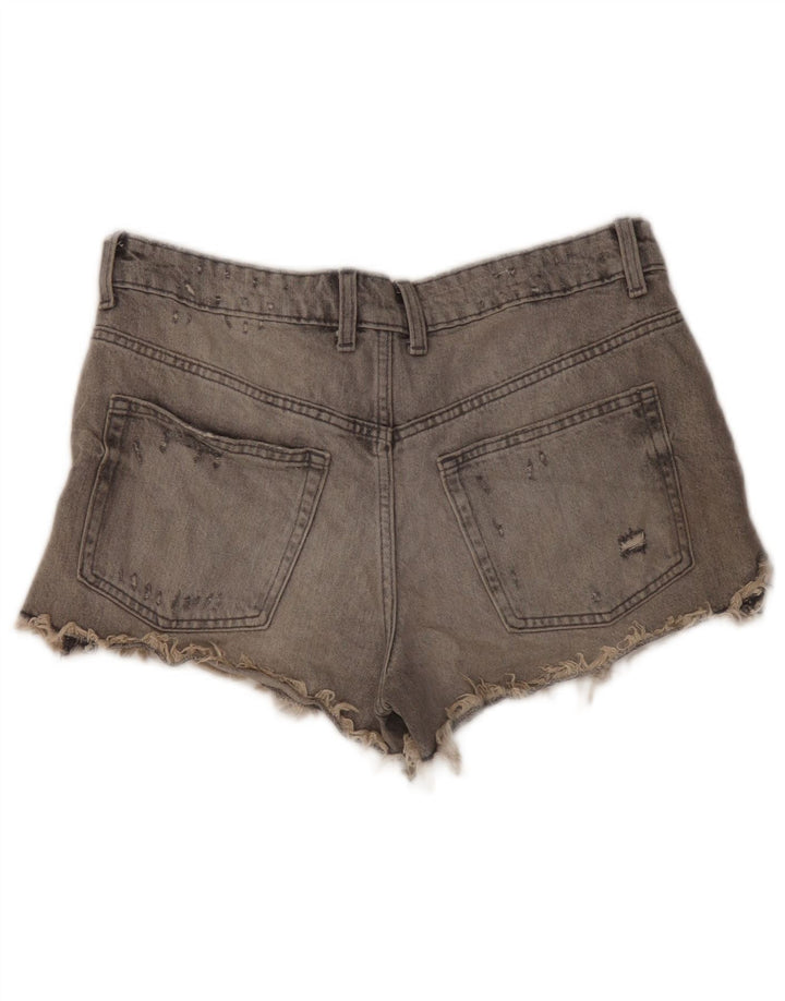 Zara Dame Denim Distressed Hot Pants EU 40 Medium W30 Grå Bomuld