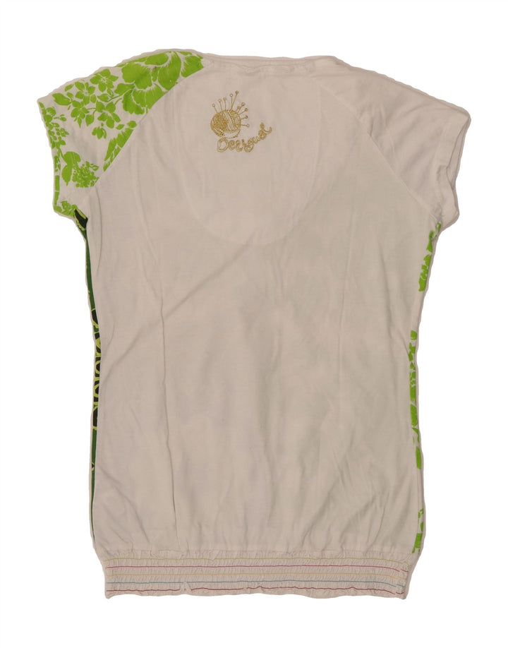 DESIGUAL Womens Blouse Top UK 12 Medium White Floral Cotton Vintage Desigual and Second-Hand Desigual from Messina Hembry 